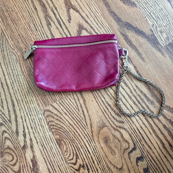 Longchamp LM Cuir Embossed Leather Wristlet - Burgundy/Berry - Picture 4 of 5